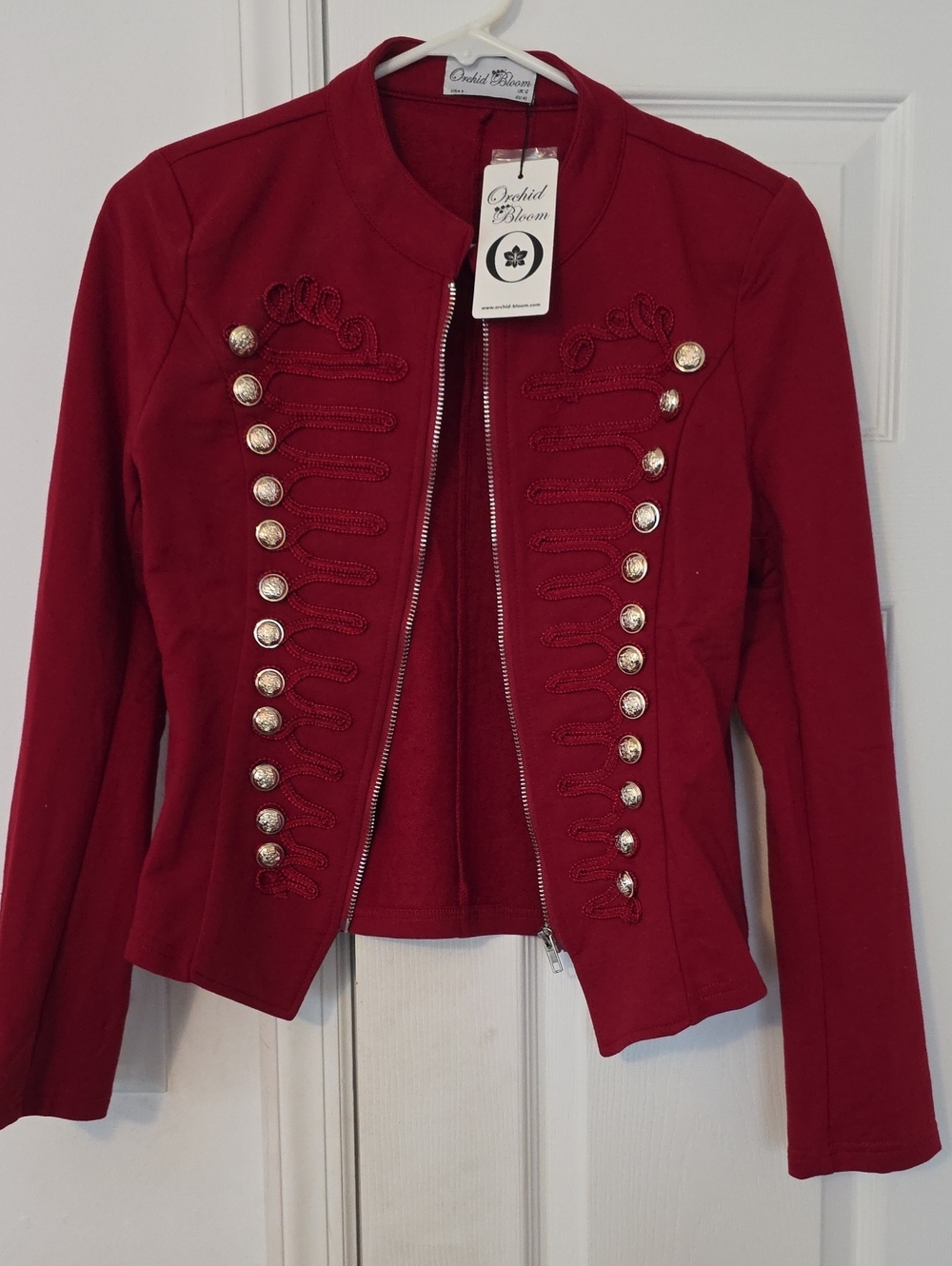 Women's Red Military-Style Embellished Blazer